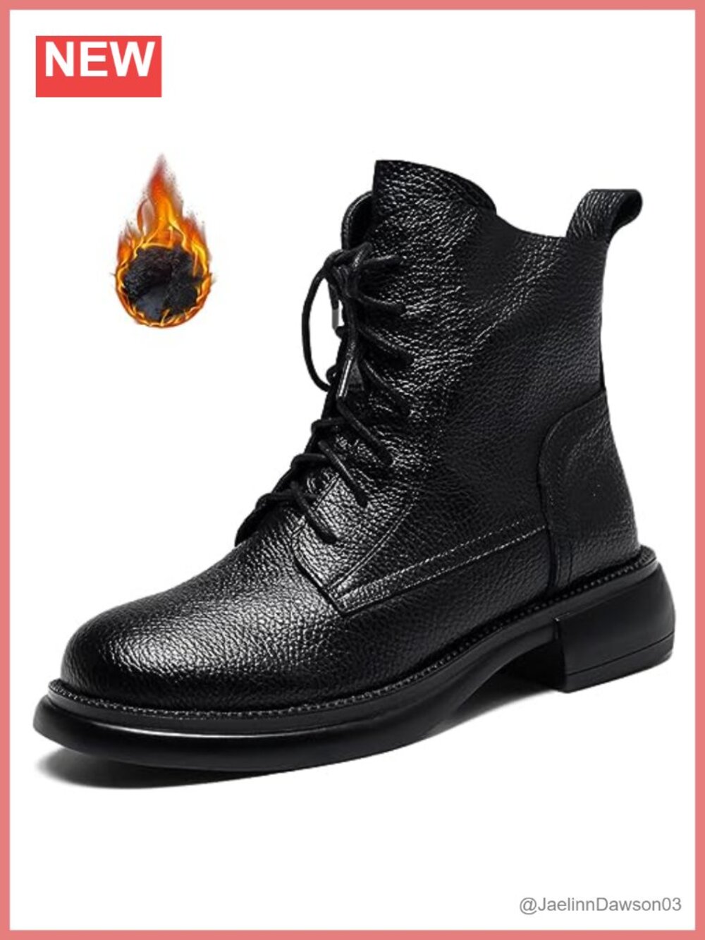 Women's Genuine Leather Lace Up Combat Ankle Boots with Side Zipper Low Block